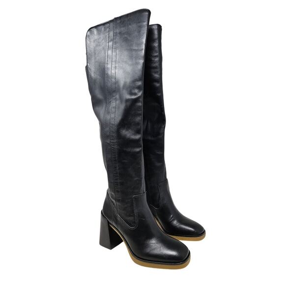 NEW Vince Camuto 6 Eyana Over-the-Knee Boot Black Leather Chunky Goth Whimsygoth - Picture 1 of 6